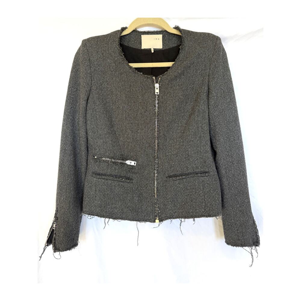 IRO Julienne Grey Silver Raw Hem Tweed Zip Jacket, Old Money, Size 2, Small